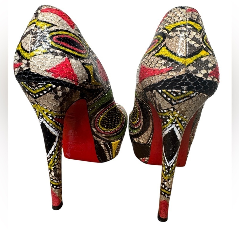 CHRISTIAN LOUBOUTIN Bianca Python Platform Pumps Multicolor Sz 37 orig box incl - Picture 3 of 6
